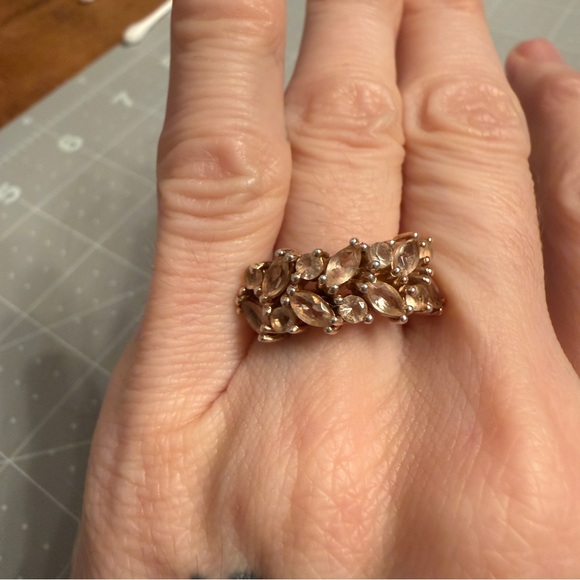 Rose Gold-Tone Marquise Morganite Cluster Sterling Ring - Picture 6 of 8